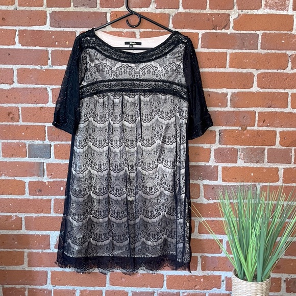 Black Dress MuMu Lace-Over Black & Tan Size Medium - Picture 1 of 9